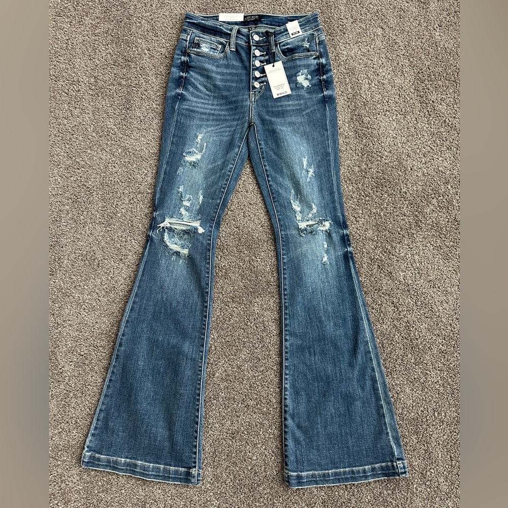 Judy Blue mid-rise button fly distressed Flare Jeans - size 1/25